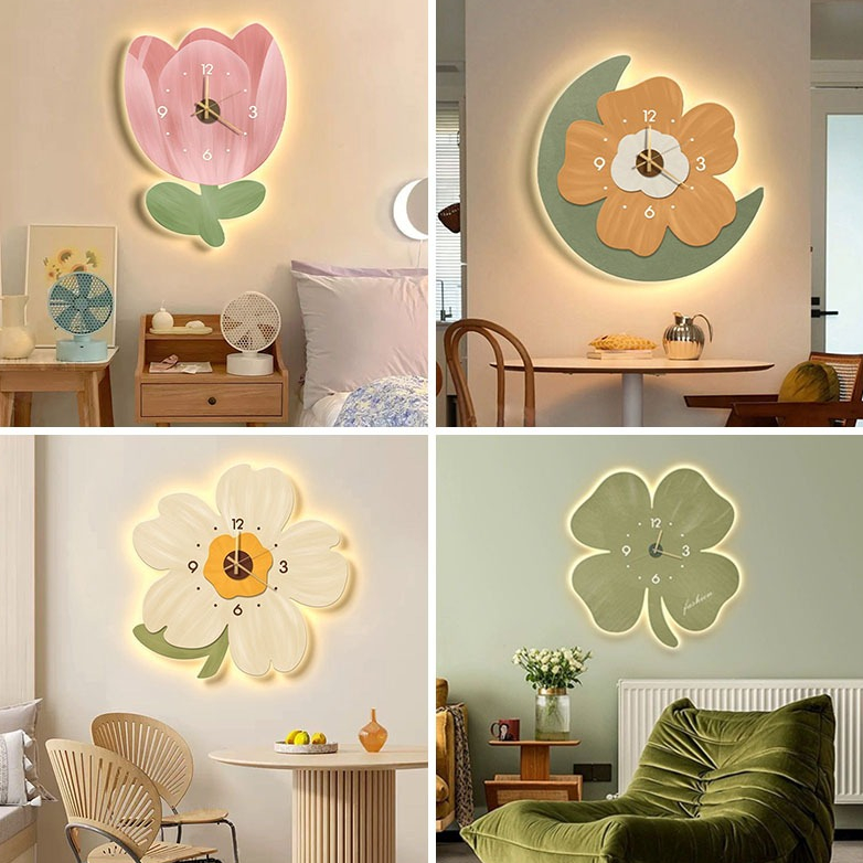 Aesthetic Led Luminous Wall Clock Creative Flowers Decorative Painting ...