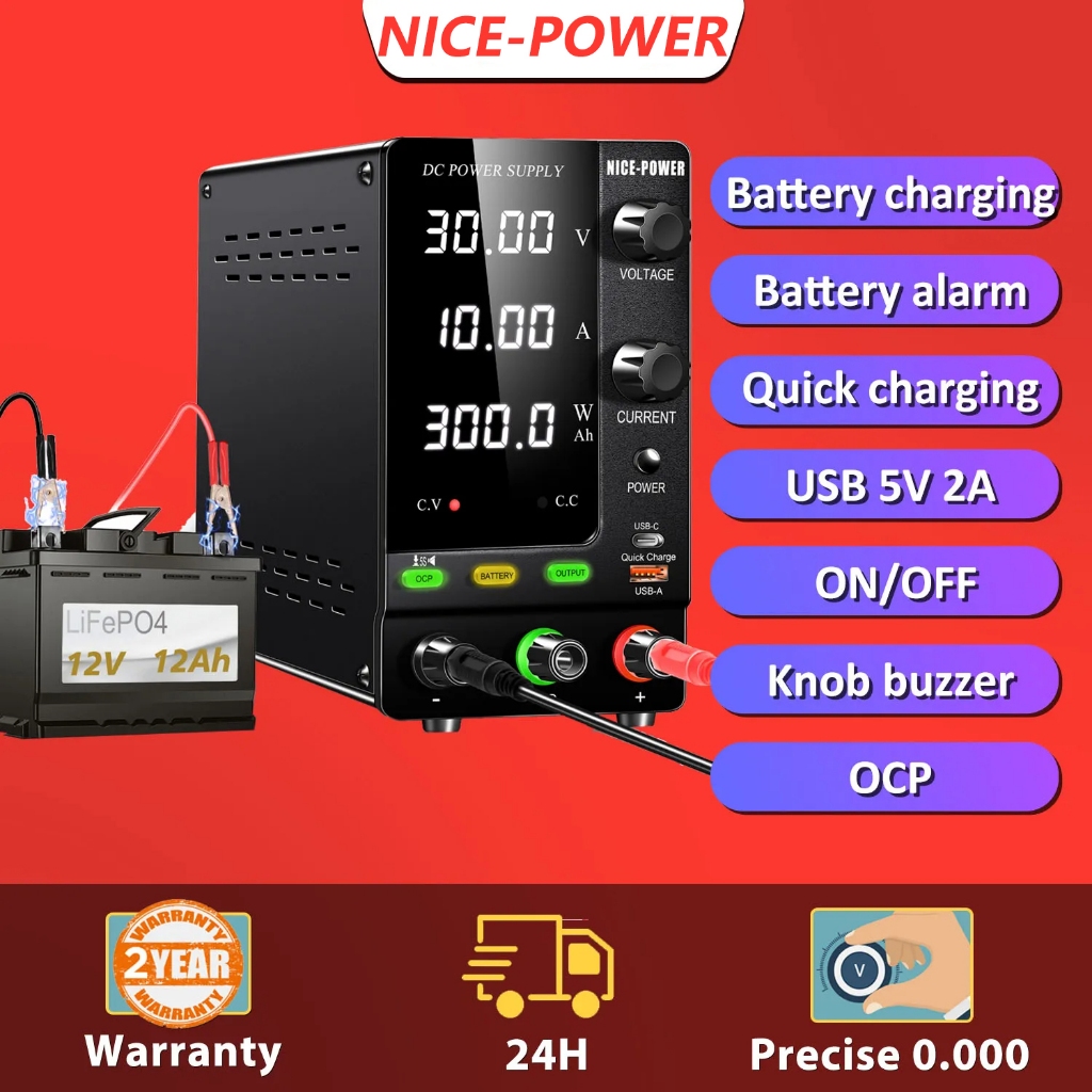 NICE-POWER DC Power Supply Variable 30V 10A, 4-Digits LED Display ...