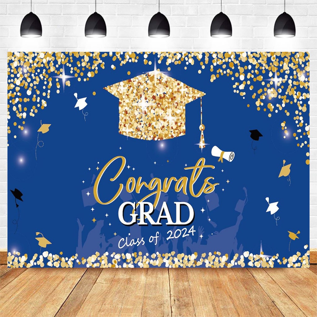 2024 Graduation Decorations Class of Glitter Blue and Gold Large ...
