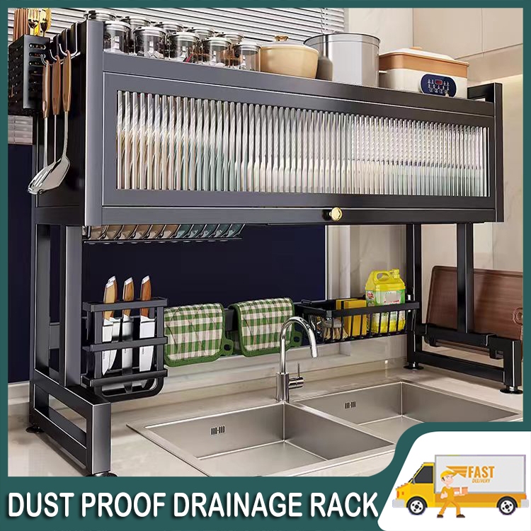Metallic Dish Cabinet Rack 65/85/95/105CM Dustproof Drain Rack With ...