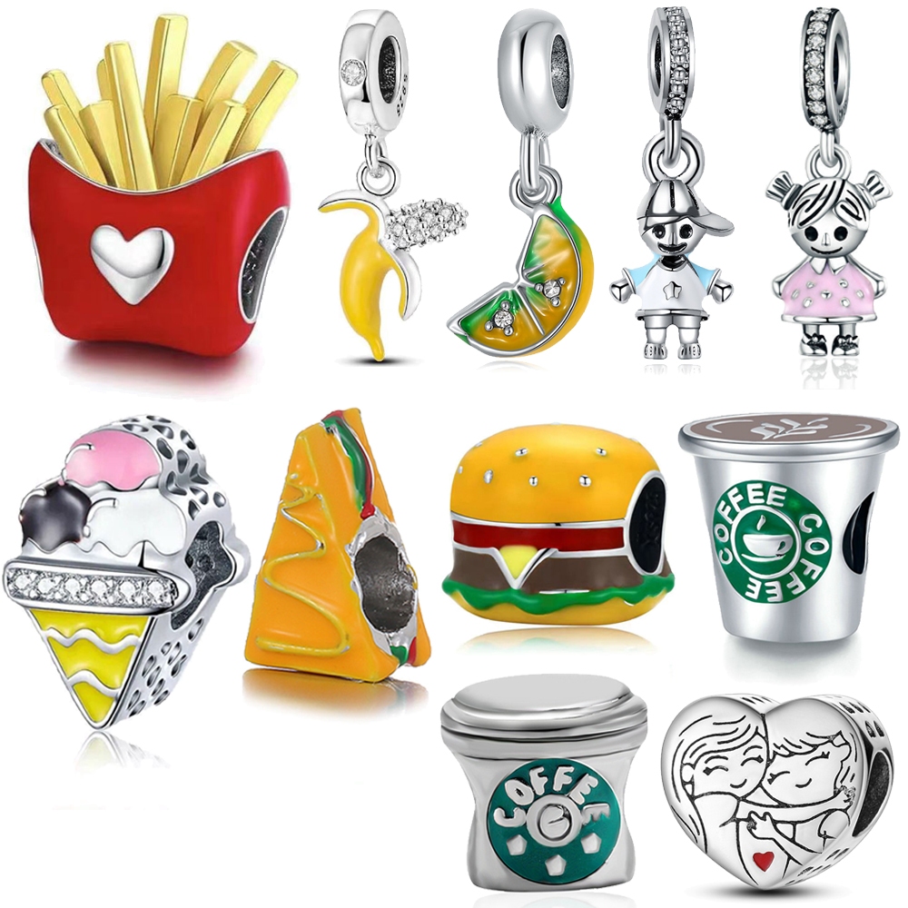 Pandora Food Series French Fries Coffee Beads Charms Girl Boy Bracelet ...