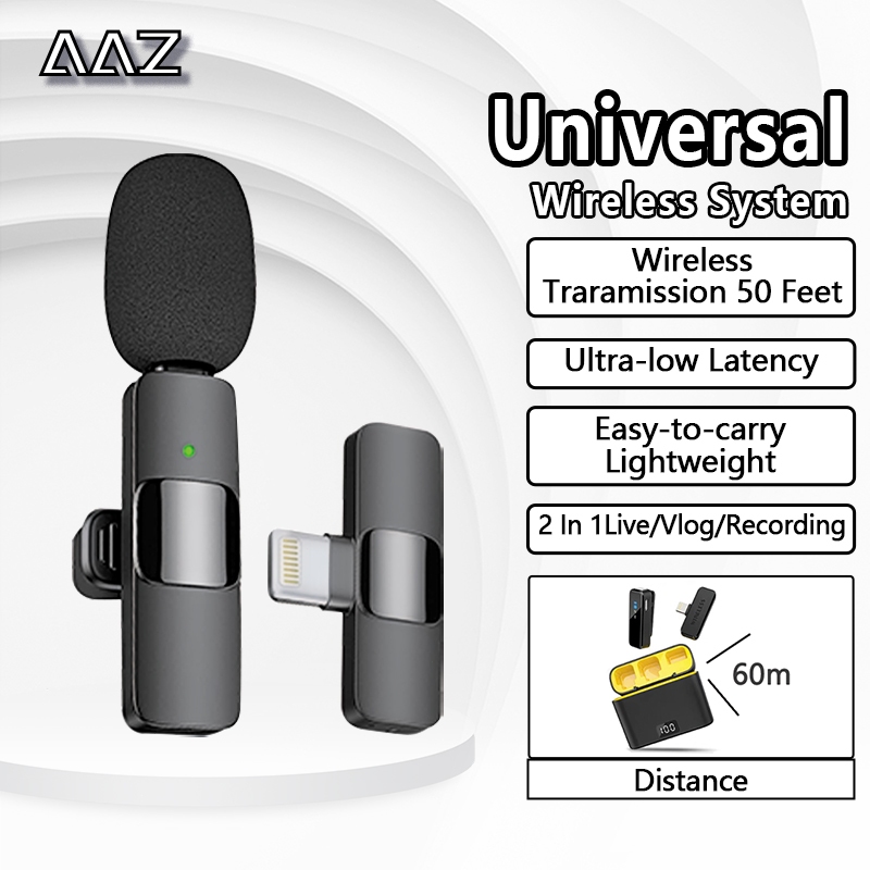 AAZ K6 Wireless Lavalier Microphone Portable Audio Video Recording Mini Mic  Live Broadcast Gaming Phone