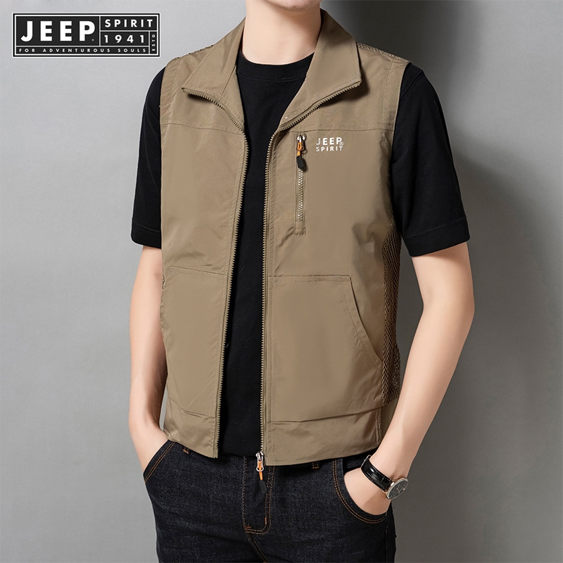 JEEP SPIRIT 1941 ESTD Men's Vest Outdoor Leisure Multi Pocket Men's ...