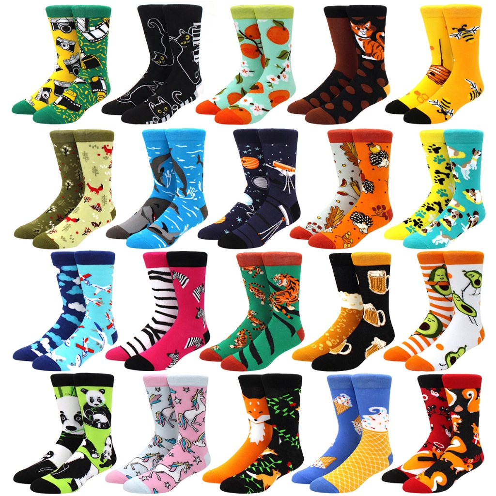 Men's mid-rise socks AB asymmetrical animal series fashion personality ...