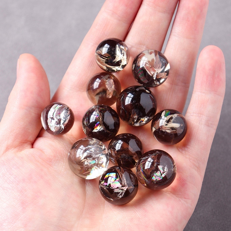 1pc Cracked Natural Rainbow Smoky Quartz Tea Crystal Sphere Jewelry ...