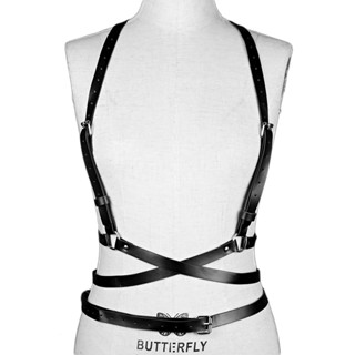 Black Leather Belts Sculpting Body Harness Cage Vest Chest Waist Straps ...