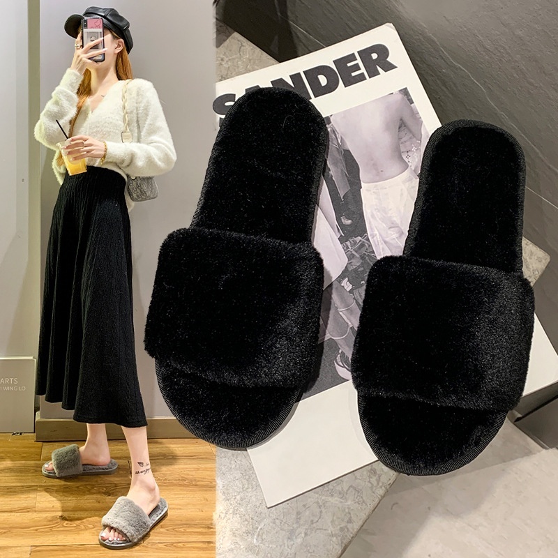 Sewing Shoes Pumps Rabbit Fur Slippers Plush Indoor Slides Plush Indoor ...