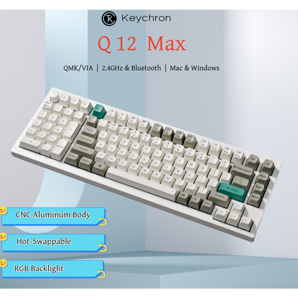 Keychron Q12 Max (96% Southpaw) QMK/VIA Wireless Custom Mechanical ...