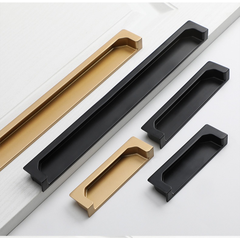 Black Gold Embedded Concealed Handle Cabinet Door Drawer Handle ...