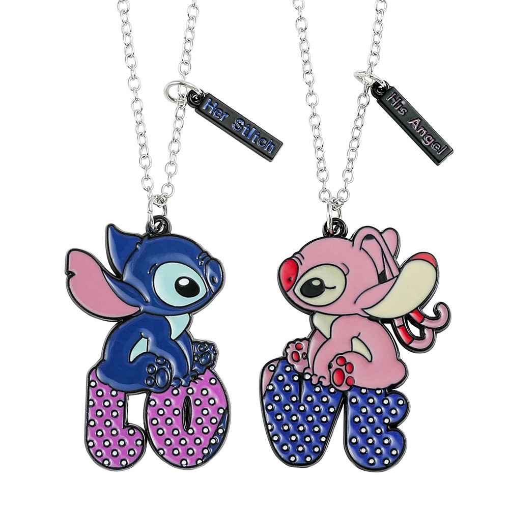 Disney Lilo Stitch LOVE Necklace Cute Cartoon Figure Stitch Angel ...