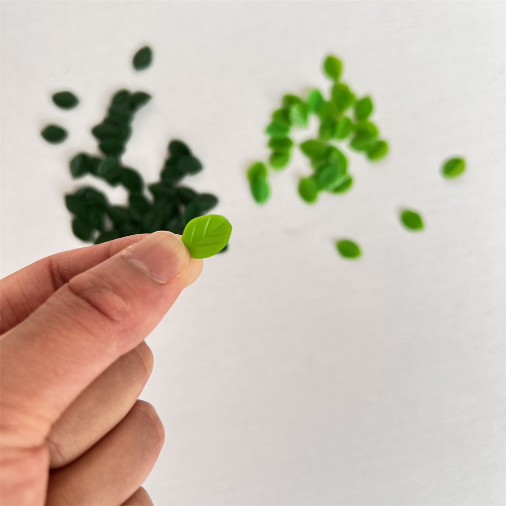 50pcs Simulation Mini Leaf with Texture Small Leaf Green Plastic PVC ...