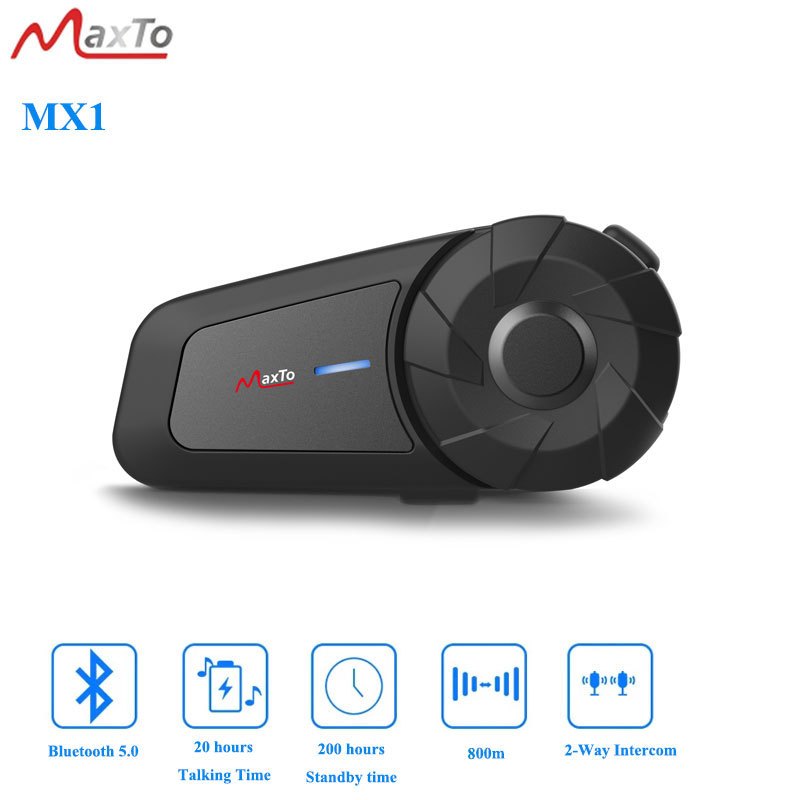 MAXTO MX1 Cuffie Bluetooth Per Moto – Interfono 2 Piloti 800m, Suono HiFi, IPX6, Chiamate E Musica