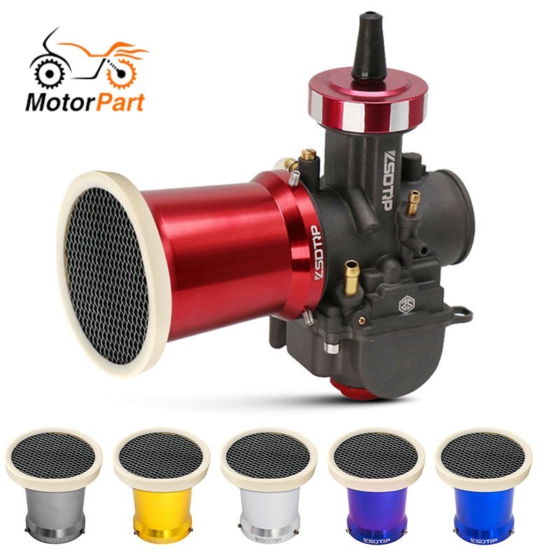 thumbnail interactive-video image 1 of 55mm Motorcycle Carburetor Air Filter – Velocity Stack With Mesh Net, Polished Aluminum 1 of 4