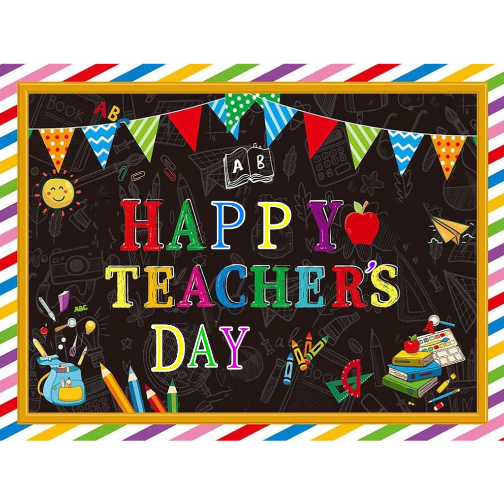 Happy Teacher's Day Backdrop Supplies Classroom Banner Photography ...