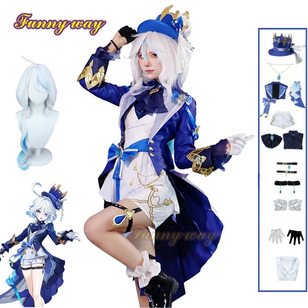 Genshin Impact The Hydro Archon Dark Furina De Fontaine Focalors Cosplay Costume