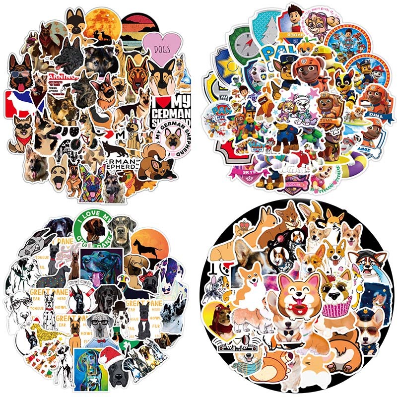 50Pcs Cute Dog Stickers Cartoon Shiba Inu Corgi Boxer Dog PAW Patrol ...