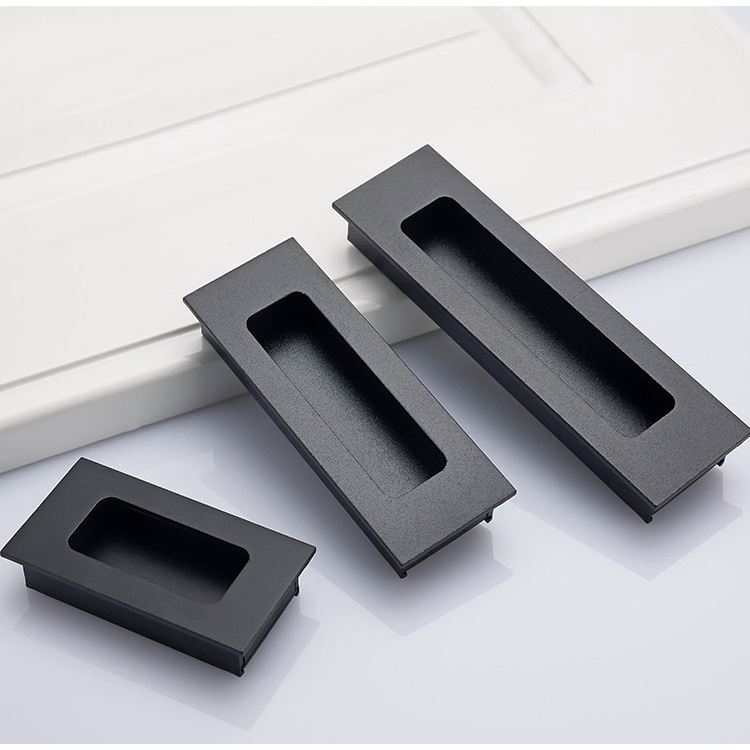 Door Handle Aluminum Alloy Embed Handles Black Kitchen Handles Sliding ...