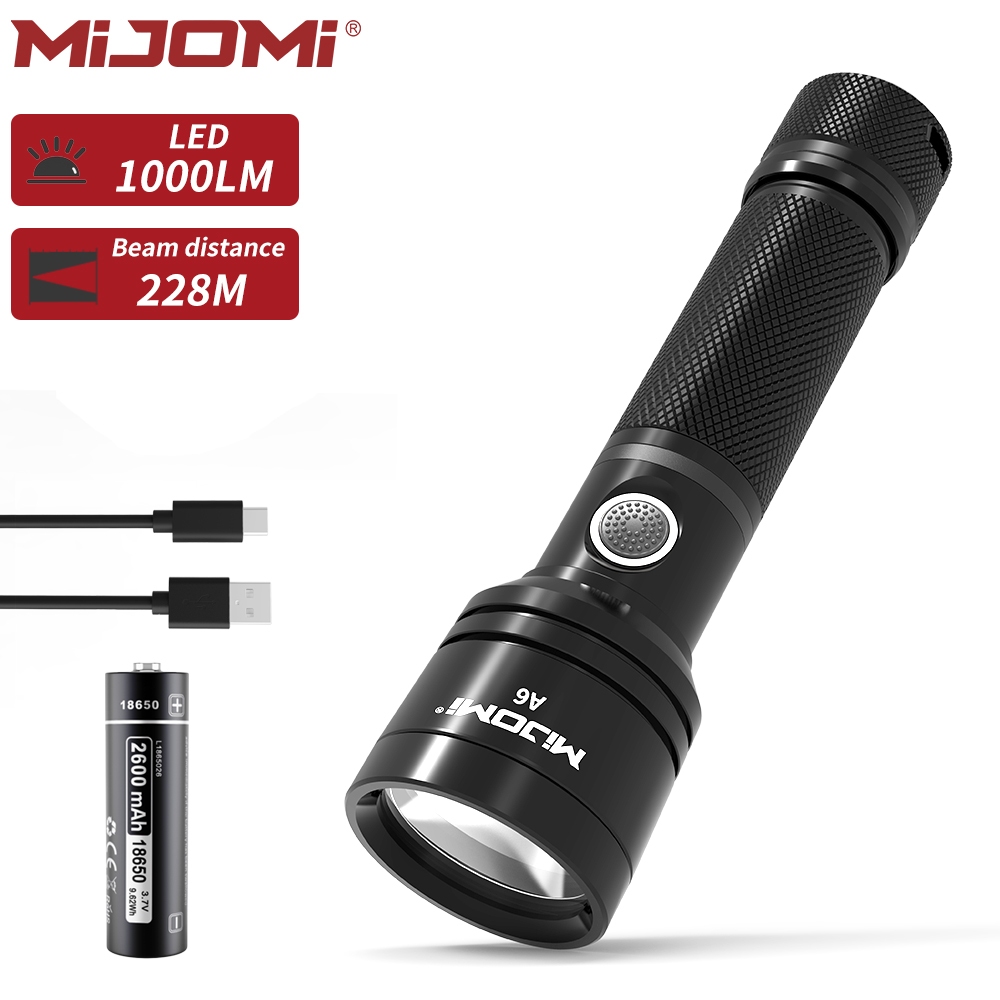 Mijomi Flashlight A6 1000 Lumens Brightness 228m Beam Distance Samsung ...