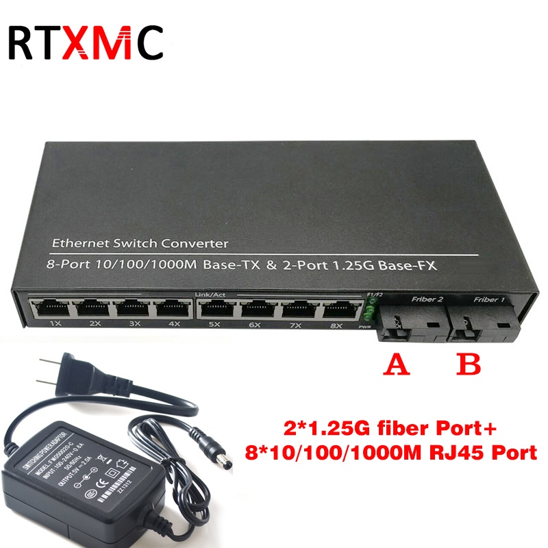 SC 8 RJ45 10/100/1000Mbps Fiber Media Converter Fiber Optical ...