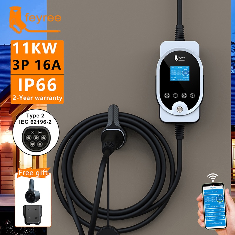feyree Type2 Portable EV Charger 11KW 16A 3P Car Charger Wi-Fi APP ...
