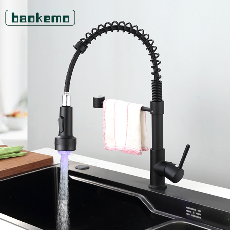 Pull Out Kitchen Faucet Sprayer With LED, Single Handle Spring Kitchen ...