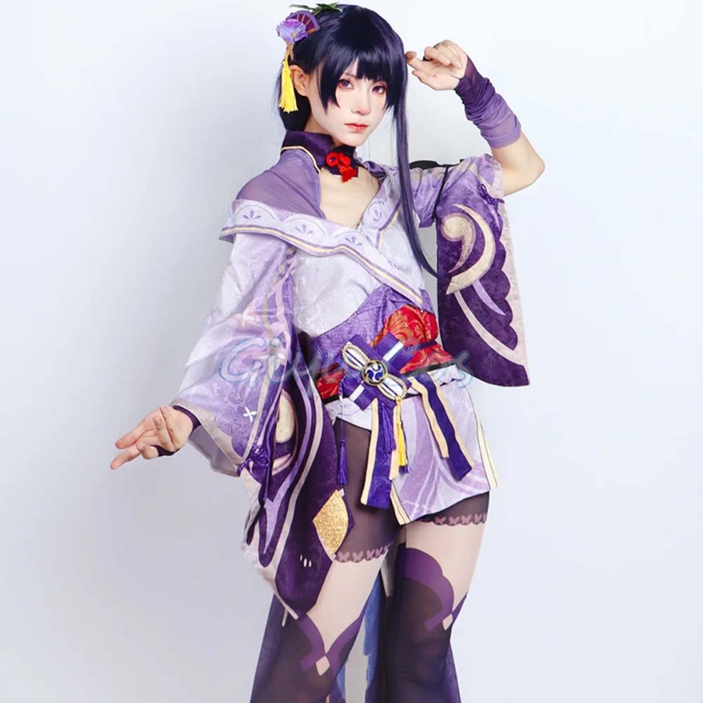 Genshin Impact Raiden Shogun Cosplay Costume Jacquard Fabric Uniform ...