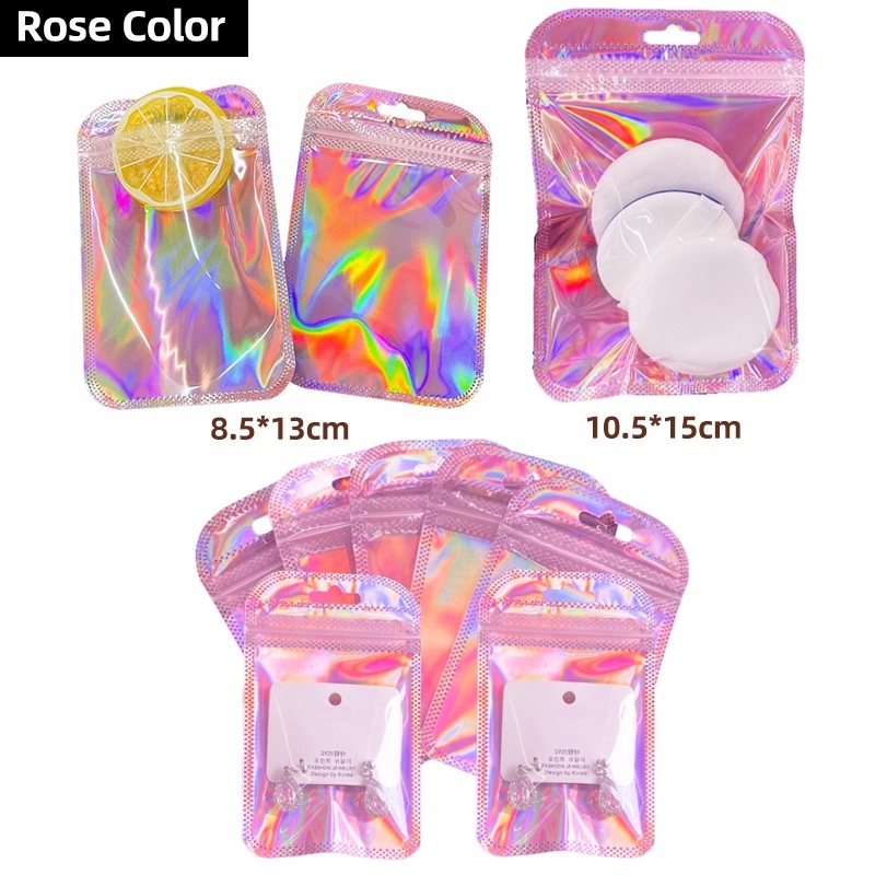 50pcs Laser Packaging Bag Self Sealing Mini Bag for Jewelry Cosmetic ...