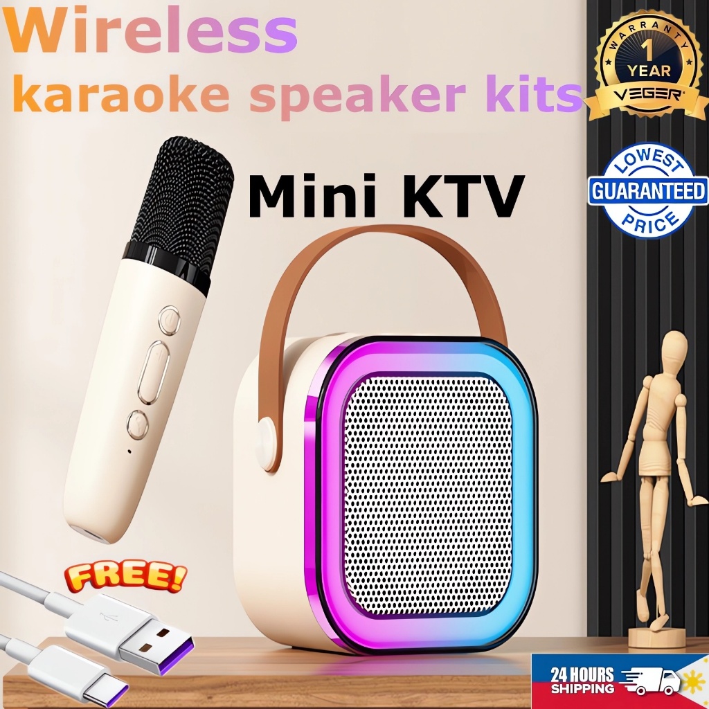 K12 Mini speaker with mic KTV Karaoke set machine RGB Microphone wireless  speaker bluetooth portable Home With Microphones