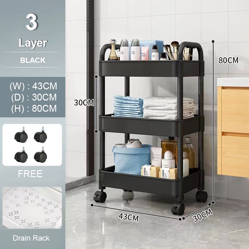Trolley Rack Storage 3 Tier Trolley Kitchen Rack With Wheel Trolly 4 ...