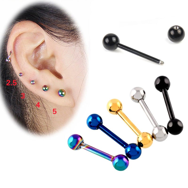 1Pair Men Women's Barbell Stud Earring Punk Gothic Stainless Steel Ear ...