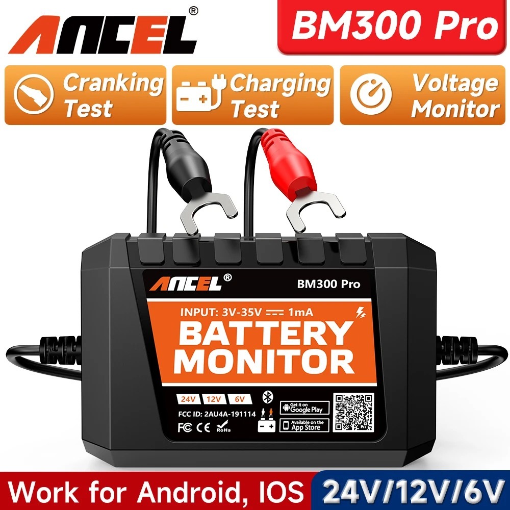 Mise à niveau BM300) ANCEL BM300 Pro 6V 12V 24V Moniteur de Batterie