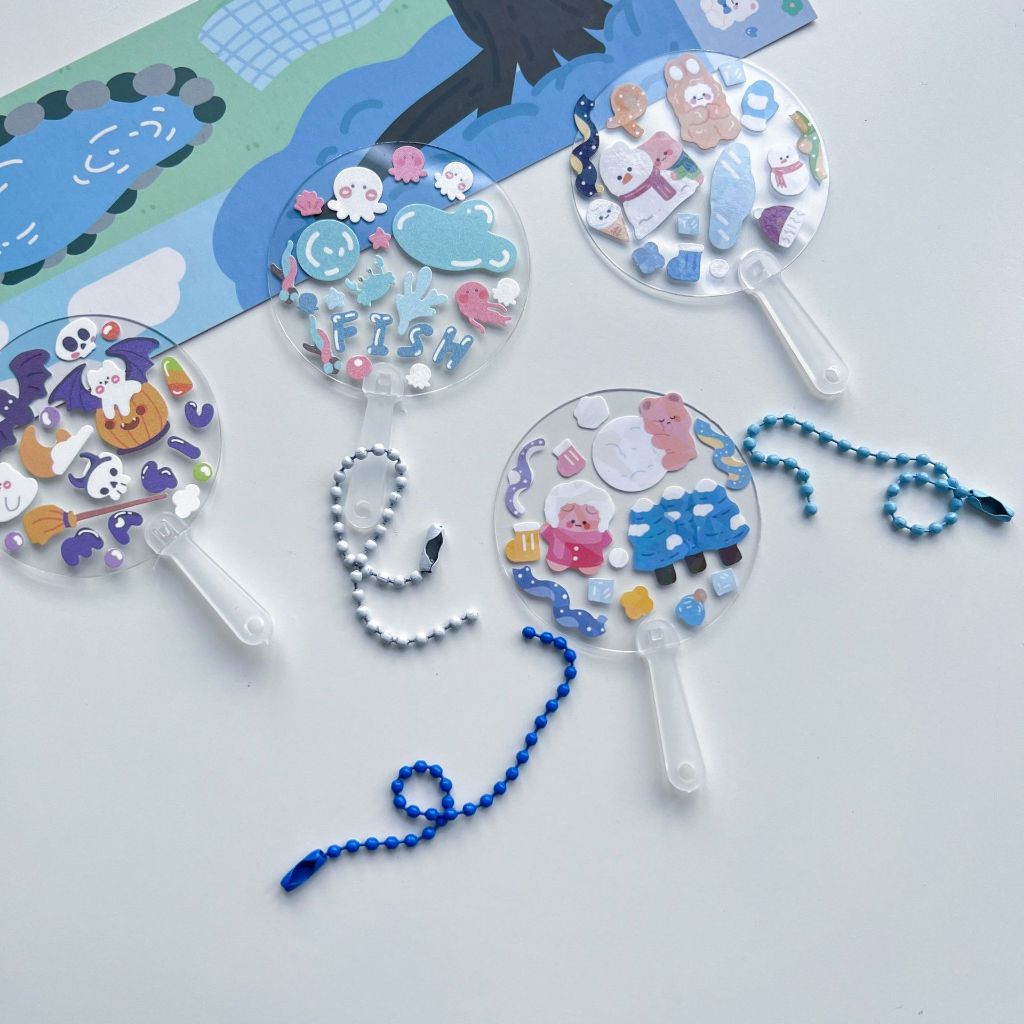 20Pcs Goo Card Fan with Chains Mini Fan Cute DIY Deco Stickers Keychain ...