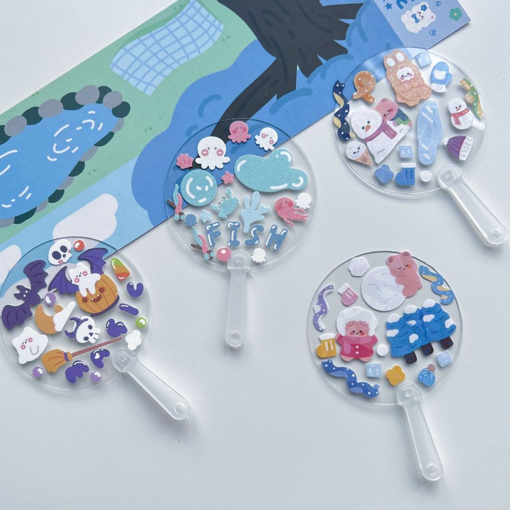 20Pcs Goo Card Fan with Chains Mini Fan Cute DIY Deco Stickers Keychain ...