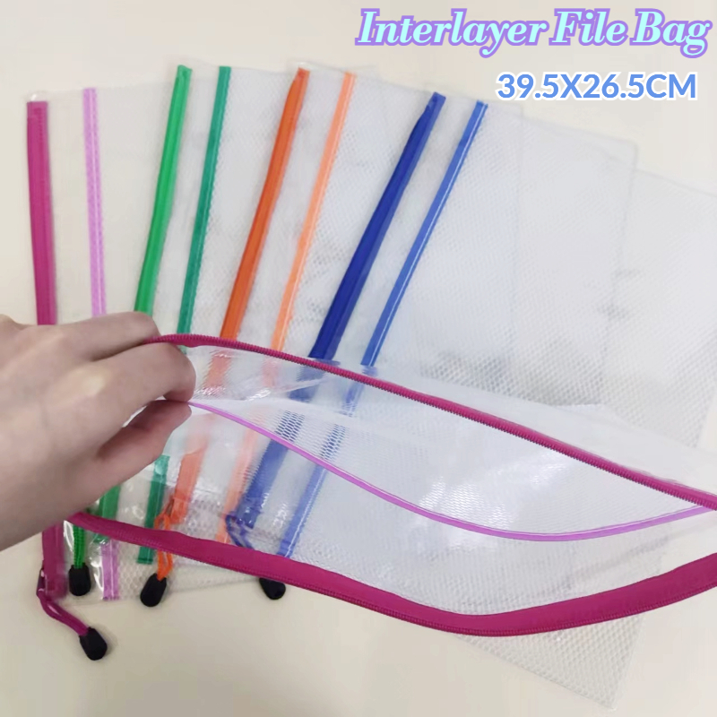 3PCS/Set PVC Long File Bag with Mesh Layer Document Organizer ...