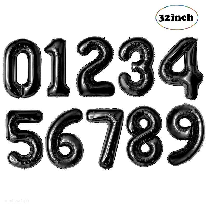 32inches Black Balloon DIgital Number 0123456789 Aluminium Foil ...