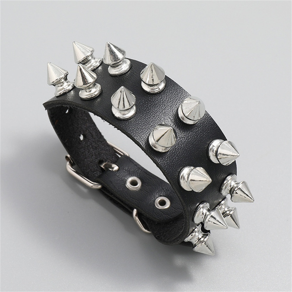 Pu Leather Studded Bracelet Punk Spike Rivets Cuff Metal Black Wristband Adjustable Cuff Bangle Shopee Philippines