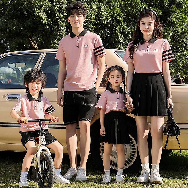 Pink Family Matching Outfits Shirt Couple Set Wear Skirt Summer Holiday ...