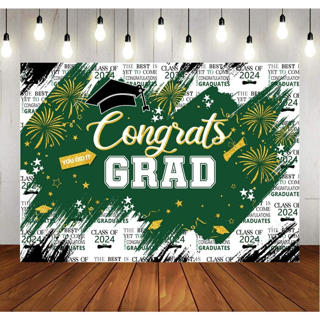 Graduation Photography Backdrop Congrats Grad Green and Gold Graduation ...