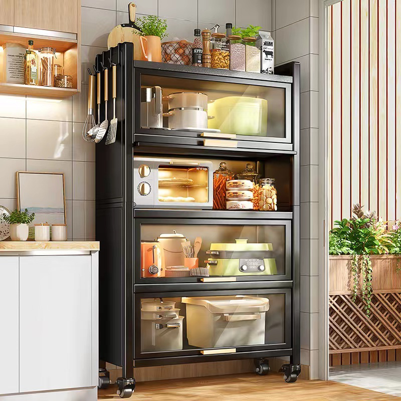 LOWEST PRICE 3/4/5 Layers Kitchen Rack Dustproof Storage Cabinet Carbon ...