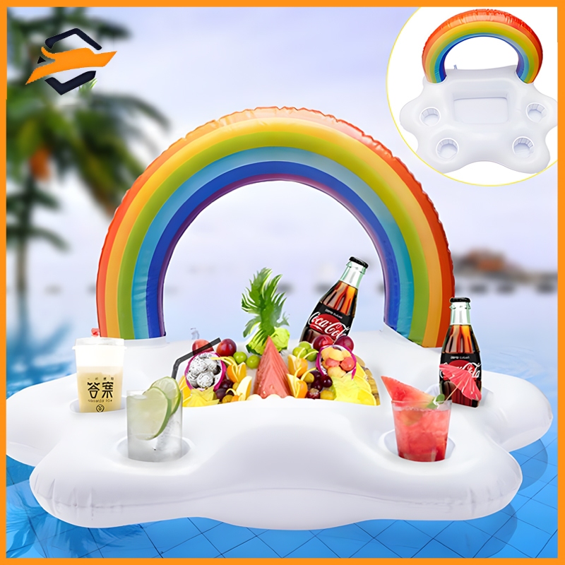Swimming Pool Beer Drink Inflatable Food Tray Rainbow Cloud Cup Holder ...