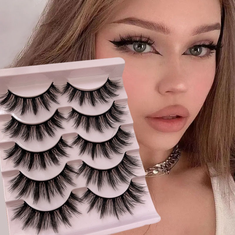 5 Pairs Manga Lashes Natural Cross Thick False Eyelashes, Wispy Anime ...