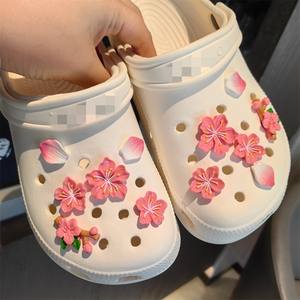 New Mori Series Cherry Blossom Peach Flower Hole Shoes Accessories Pink Girl Slippers DIY Shopee Philippines
