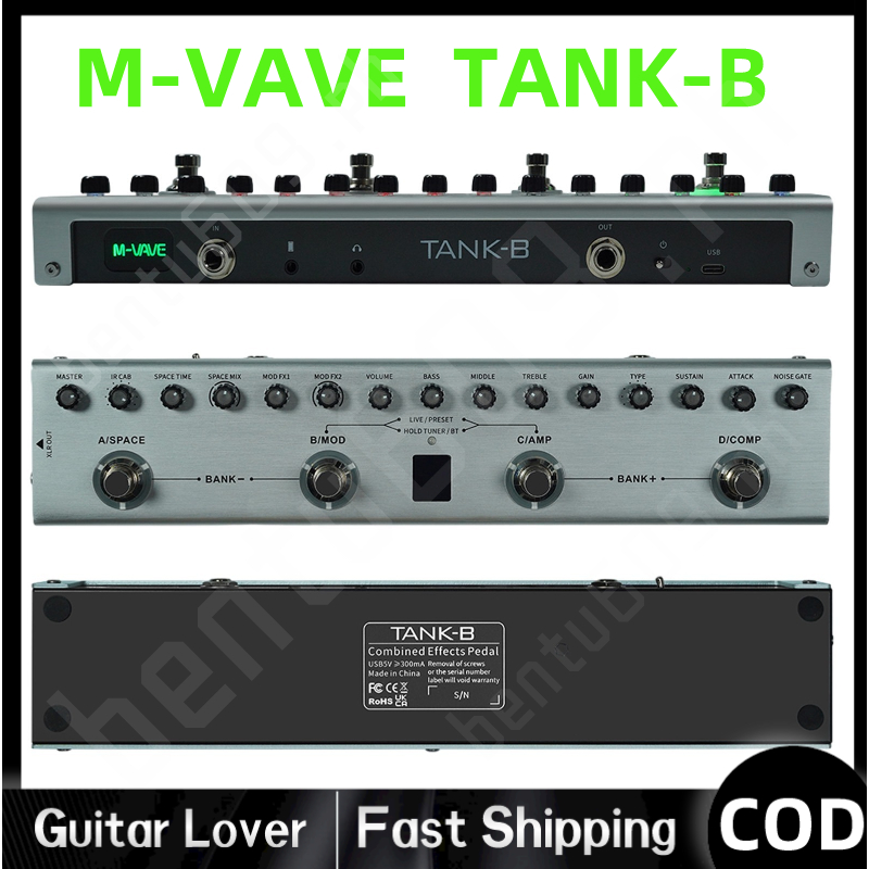 【M-VAVE TANK-B】 V2 Bass Multi-Effects Pedal Rechargeable 36 Presets 9 ...