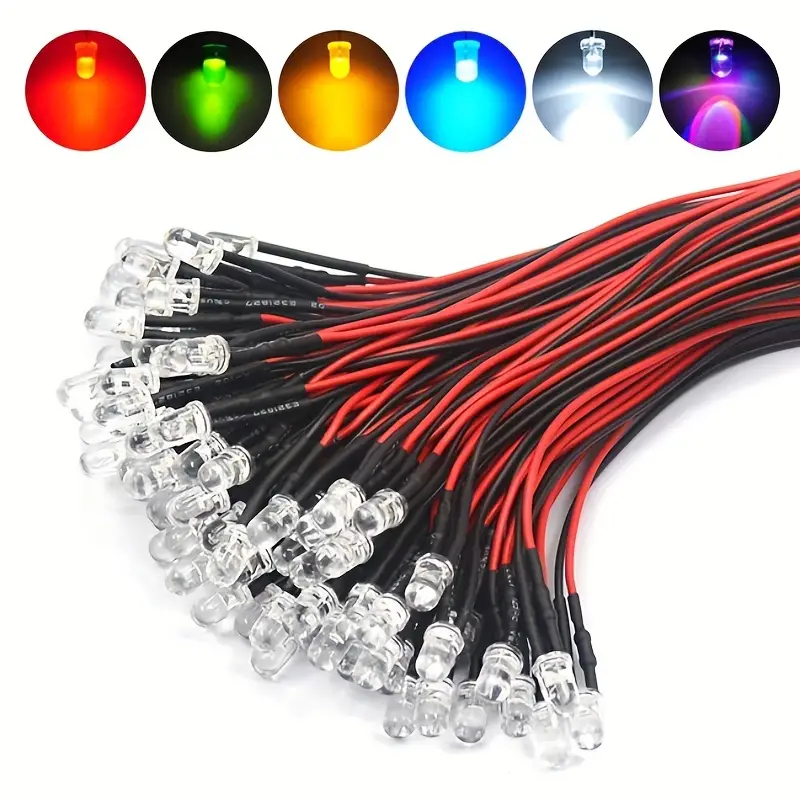 10PCS 3MM LED 12V Pre-wired With Fixed Bracket Cable Bulb LED Light ...