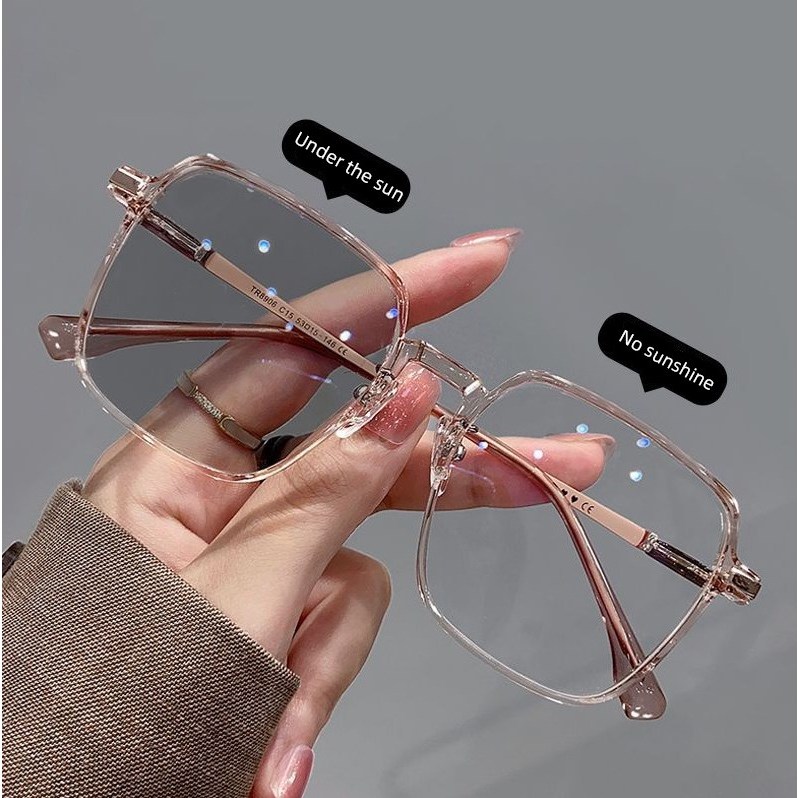 Photochromic Graded Eyeglass For Women Men Anti Radiation Eye Glasses With  Grade Replaceable Lens Prescription Glasses Oversized Myopic Transition