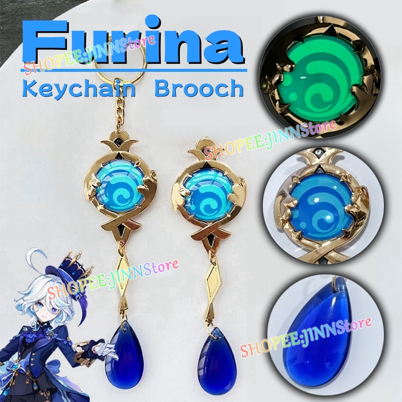 MayDee Accessoires Genshin Impact – Furina Focalors – Set De 4 Pendentifs En Alliage – Goutte D'Eau Bleue – Collier Badge Porte-Clés – Cadeau Fan