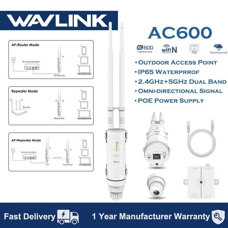 Wavlink AC600 Access Point Outdoor Dual Band Wifi Long Range Extender ...