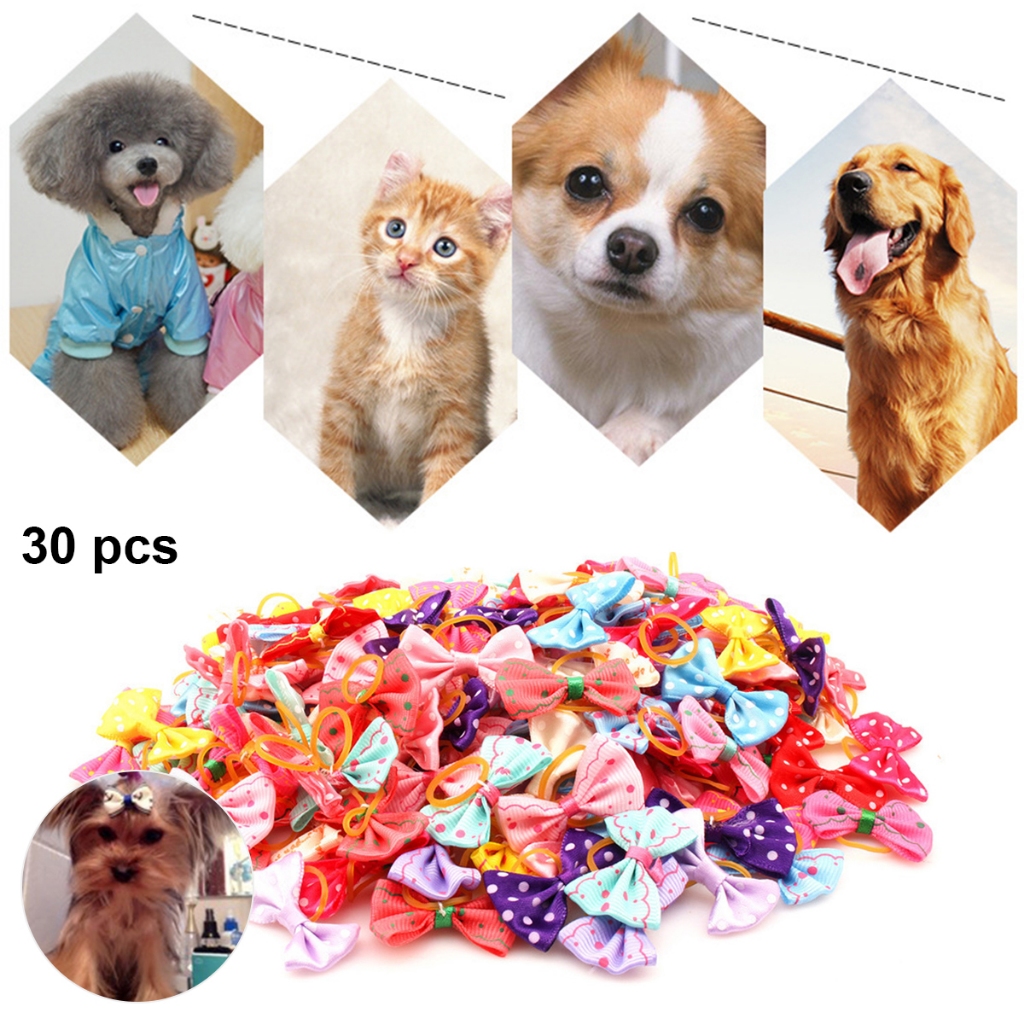 2024 New 30 Pc Pet Dog Cute Hair Bows with Flowers Ribbon Bows Dog Hair ...