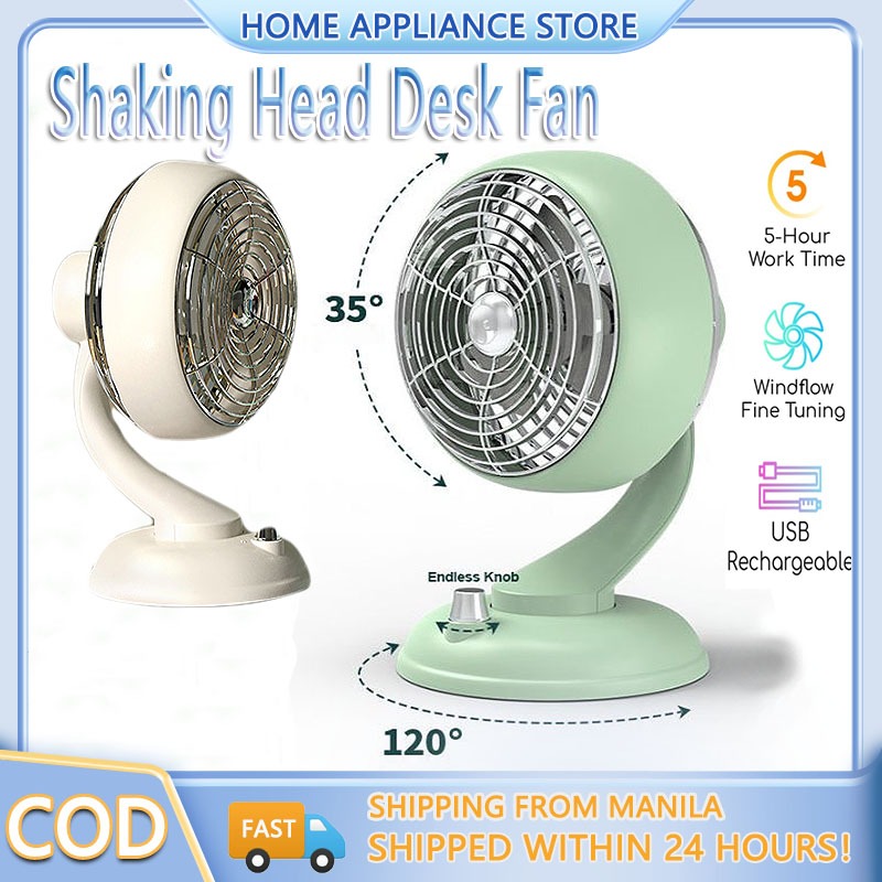 Desk Fan Retro Desktop Automatic Shaking Head Mini Fan Home ...