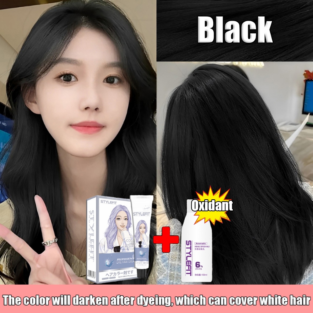 STYLEFIT Hair Color Permanent Black(100ml Hair Dye+100ml Oxidizer ...